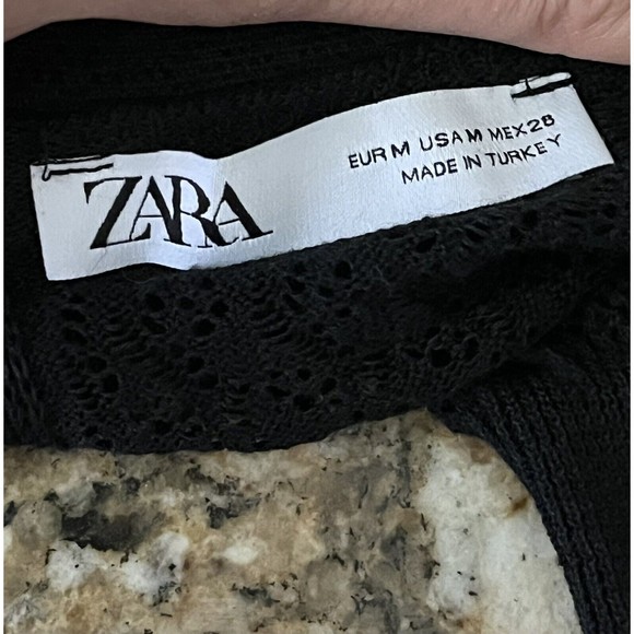 Zara Womens Black Long Sleeve Open Knit Sheer Pullover High Neck Cropped M Boho - Picture 6 of 8